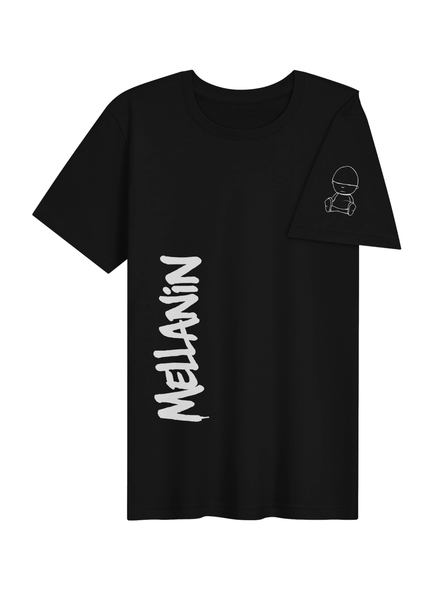 Black T-shirt with the Mellanin side text logo
